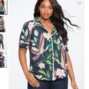 Eloquii Tropical Print Pajama Top Shirt